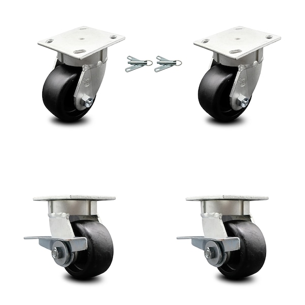 4 Inch Kingpinless Glass Filled Nylon Wheel Caster Swivel Locks 2 Brakes, 2PK